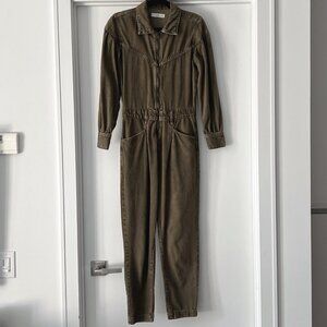 Mango Army Green Denim Jumpsuit - Size Small